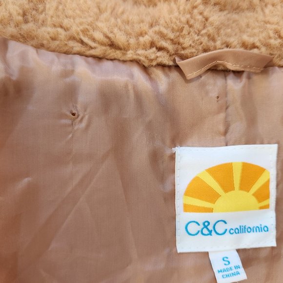 SOLD-C&C California Sherpa Shacket NWT Womens Size S Long Button Front Brown - Picture 13 of 13